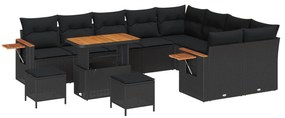 vidaXL Conjunto de Sofá de Jardim com almofada 12 pcs Preto
