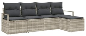 Conjunto de sofá de jardim 5 peças com almofadas cinza claro em rattan