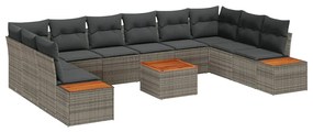 Conjunto de Sofá de Jardim vidaXL 11 Peças com Almofadas Cinza Rattan