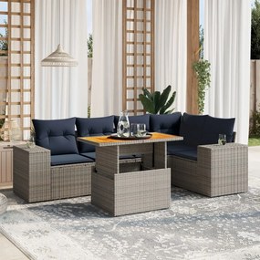 vidaXL 6 pcs conjunto sofás p/ jardim c/ almofadões vime PE cinzento