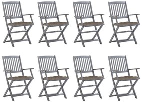 Cadeiras de exterior dobráveis 8pcs c/ almofadões acácia maciça