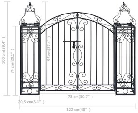 Portão de jardim ornamental 122x20,5x100 cm ferro forjado