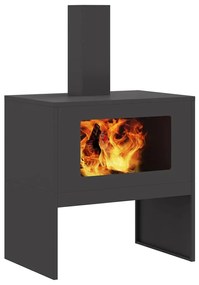 Fogueira vidaXL com Chaminé Preta 60x40x96 cm Aço