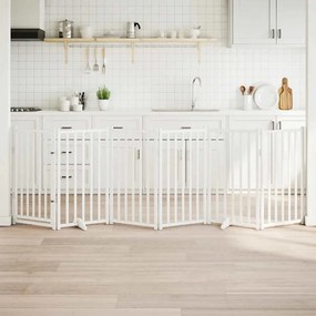 vidaXL Portão p/ cães com porta dobrável 6 painéis 300 cm abeto branco