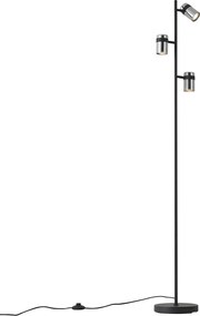 Candeeiro de pé moderno preto com vidro fumado 3-luzes - Gianni