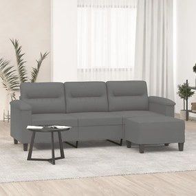 Sofá de 3 lugares c/ apoio de pés 180cm microfibra cinza-escuro
