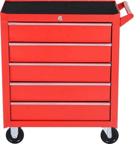 Carrinho de Ferramentas com 5 Gavetas Rodas Trava Armário de Armazenamento para Oficina de Garagem e Chapa de Aço 69x33x75 cm Vermelho