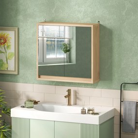 Armário de Casa de Banho com Espelho Móvel Suspenso de Casa de Banho com Prateleira Interior Ajustável 48x14,5x45 cm Madeira