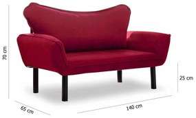 Sofá Cama "Chatto" – Vermelho Tinto  – 180x65x70 cm – Design Moderno