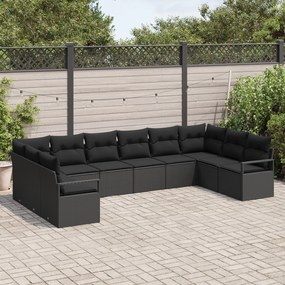 Conjunto de Sofás de Jardim vidaXL de 10 Peças com Almofadas Preto Rat