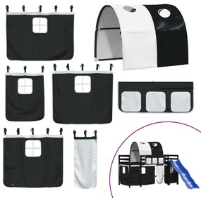 Cama alta criança c/ túnel 90x190 cm pinho maciço branco/preto