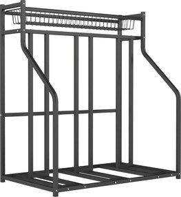 Sportnow Suporte de Bicicleta Suporte de Estacionamento para 3 Bicicletas com Cesta Superior 4 Ganchos 90x54x100 cm Preto | Aosom Portugal