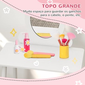 Toucador para Crianças com Banco Toucador de Maquilhagem para Crianças acima de 3 Anos Toucador Infantil com Espelho Branco