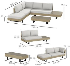 Outsunny Conjunto de Móveis de Vime 3 Peças Mesa de Centro Sofá Duplo