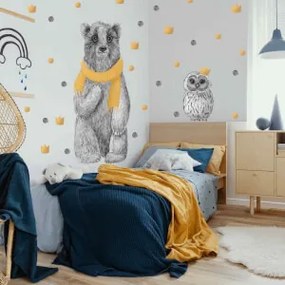 Grande urso autocolante em preto e branco com acessórios dourados e coruja