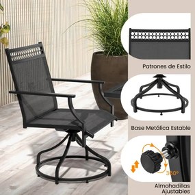 Conjunto de 2 cadeiras giratórias para jardim com braços em metal para exterior em tecido para jardim exterior piscina cinzento