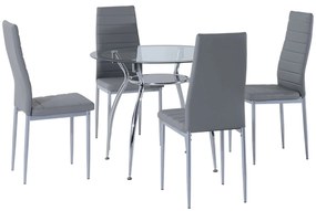 HOMCOM Conjunto de Refeição Mesa e 4 Cadeiras Conjunto de 5 Peças Mesa Redonda de Vidro Temperado Ø90x75cm e Cadeira 42x52x96cm Cinza