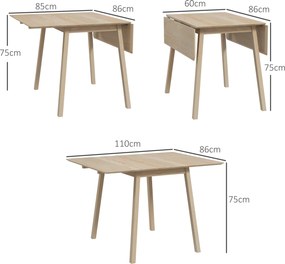 Mesa de cozinha dobrável (CADEIRAS NÃO INCLUIDAS), mesa de jantar dobrável com tampo rebatível em madeira para 2 a 4 pessoas, madeira natural