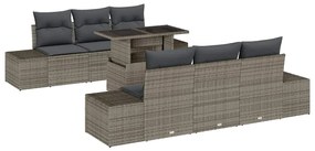 Conjunto de Sofá de Jardim de 7 Peças com Almofadas Cinzento Vime Poli