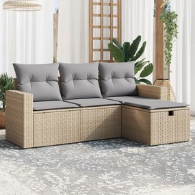 vidaXL 4 pcs conj. sofás jardim c/ almofadões vime PE bege misturado