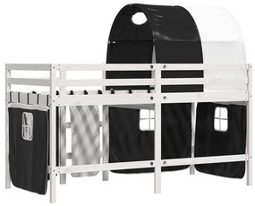 Cama alta criança c/ túnel 90x190 cm pinho maciço branco/preto