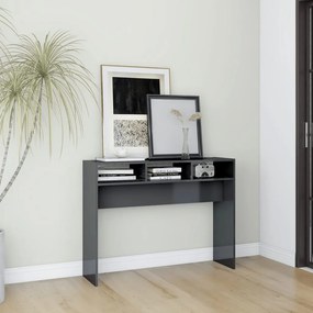 vidaXL Mesa consola 105x30x80 cm contraplacado cinzento brilhante