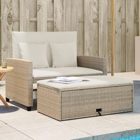 vidaXL Sofá de jardim de 2 lugares com almofadões vime PE bege
