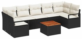 Conjunto de Sofá de Jardim 8 Peças com Almofadas Pretas em Poliratan e