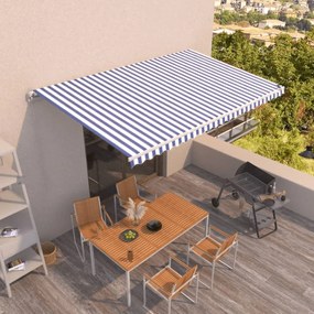 Toldo retrátil manual 500x350 cm azul e branco