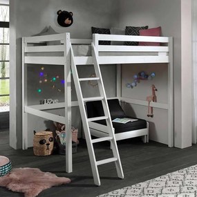 Conjunto Cama alta de Criança PINO 140 x 200 cm + estrado + escada + sofá-cama Branca