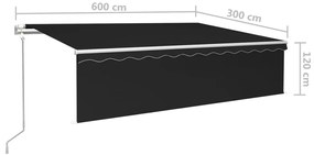 Toldo automático c/ estore/LED/sensor de vento 6x3 m antracite
