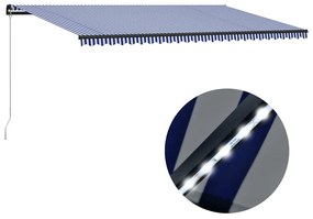 vidaXL Toldo retrátil manual com LED 600x300 cm azul e branco