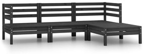 4 pcs conjunto lounge de jardim pinho maciço preto