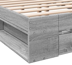 Estrutura de cama c/ gavetas derivados madeira cinza sonoma