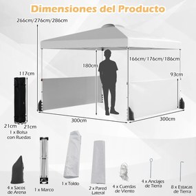 Tenda Jardim pop up 300 X 300 CM com 2 Paredes Laterais com Bolsa , 4 Sacos de areia 8 Estacas 4 Ancoras feiras, festas, eventos Branca