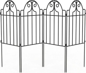 Outsunny Conjunto de 4 Cercas de Jardim Metálicas 125x57 cm com Design Arqueado Resistente e Fácil de Instalar para Pátio Relva Preto | Aosom Portugal