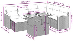 8 pcs conjunto de sofás p/ jardim com almofadões vime PE bege