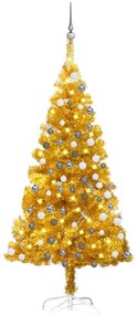 Árvore Natal artificial c/ luzes LED/bolas 150 cm PET dourado