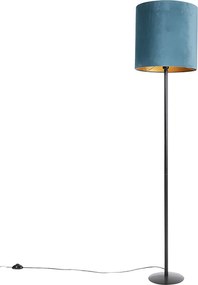 Candeeiro de pé com cúpula em veludo preto azul com dourado 40 cm - Simplo