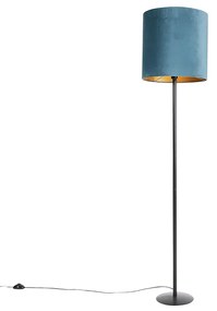 Candeeiro de pé preto veludo sombra azul com ouro 40 cm - Simplo Country / Rústico