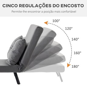 Poltrona Convertível em Cama Poltrona 3 em 1 Convertível em Cama com Encosto Ajustável em 5 Níveis 63x73x81 cm Cinza