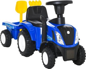 Trator andarilho para Crianças de 12-36 Meses com Reboque Removível Carro Andador com Buzina Farol Pá e Ancinho Carga 25kg 91x29x44cm Azul