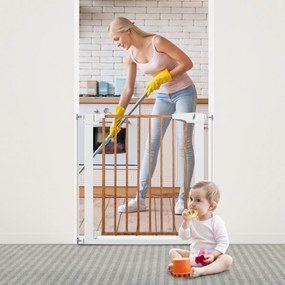 Portão barreira de segurança para bebês de 75-82 cm com data automática 2 aberturas para portões de proteção infantil branco