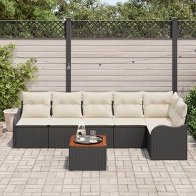 Conjunto de Sofás para Jardim de 7 Peças com Almofadas Preto Poli Ratt