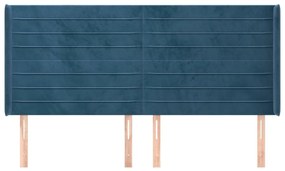 Cabeceira cama c/ abas veludo 183x16x118/128 cm azul-escuro