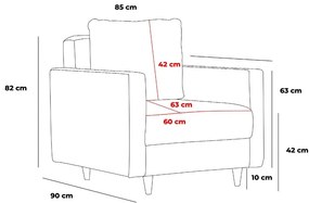 Sofá de 1 Lugar Eva – Antracite – 85x82x90 cm