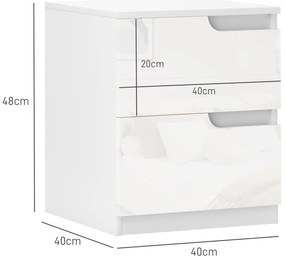 Mesa de Cabeceira Moderna Mesa de Cabeceira com Gavetas Mesa Auxiliar para Dormitório Sala de Estar 40x40x48 cm Branco