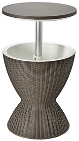 Mesa Geleira de jardim de 30 L Mesa de bar baixa de 30 L com tampo de elevação em imitação de rattan para bebidas e festas Φ 48,5 x 57,5 cm Castanho c