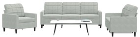 3 pcs conjunto de sofás com almofadões veludo cinzento-claro