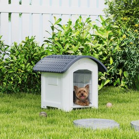 Casota para cães de exterior de plástico 71 x 60 x 63 cm com piso elevado e removível, telhado impermeável, cinzento